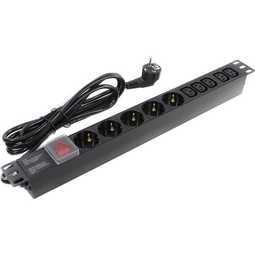 Exegate EX280867RUS Блок розеток ExeGate ServerPro PDU-19H009 Al-5C135S-EU2.5-SW, 19",1U,алюм,5C13,5Sch,евровилка,2.5м фото 1