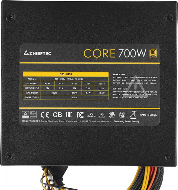 Chieftec CORE 700W, ATX 12V 2.3 PSU,W/12cm Fan,80 plus Gold, BBS-700S OEM фото 10