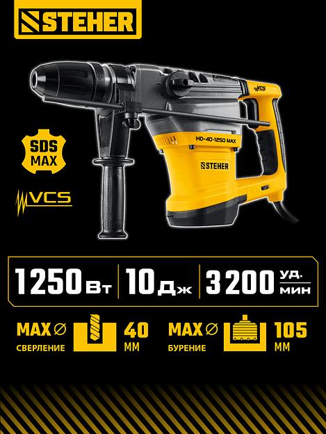 STEHER 40 мм, 1250 Вт, перфоратор SDS-Max (HD-40-1250 MAX) фото 2
