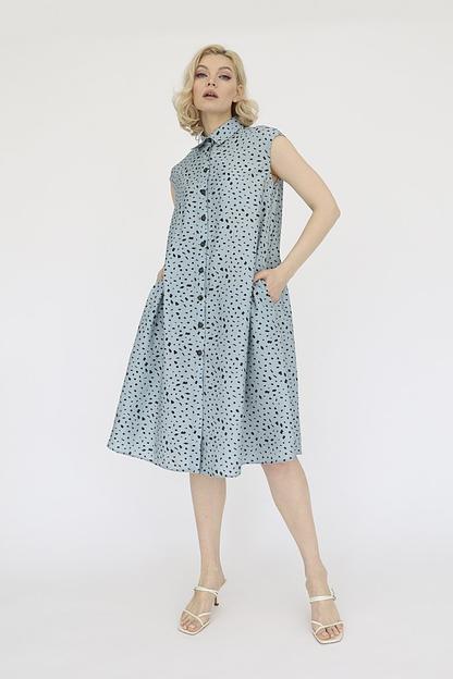 Платье из вискозы с поясом, серый, опт фото 1