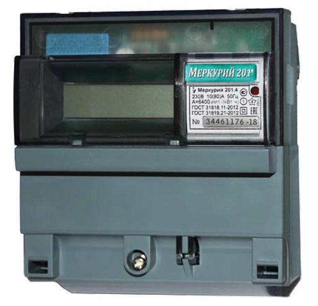 Инкотекс 201.4 Счетчик Меркурий 10-80А/220В, однофазный однотарифный, кл.точ. 1.0, D, ЖКИ, имп. выход (201.4) фото 1
