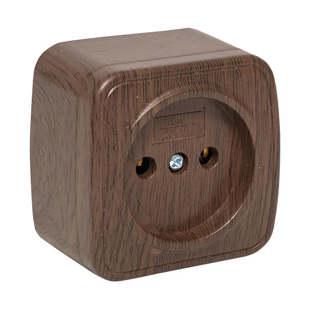 EKF EGR10-022-40 Розетка 1-местная ОП Минск 10А без заземления тёмное дерево EKF фото 1