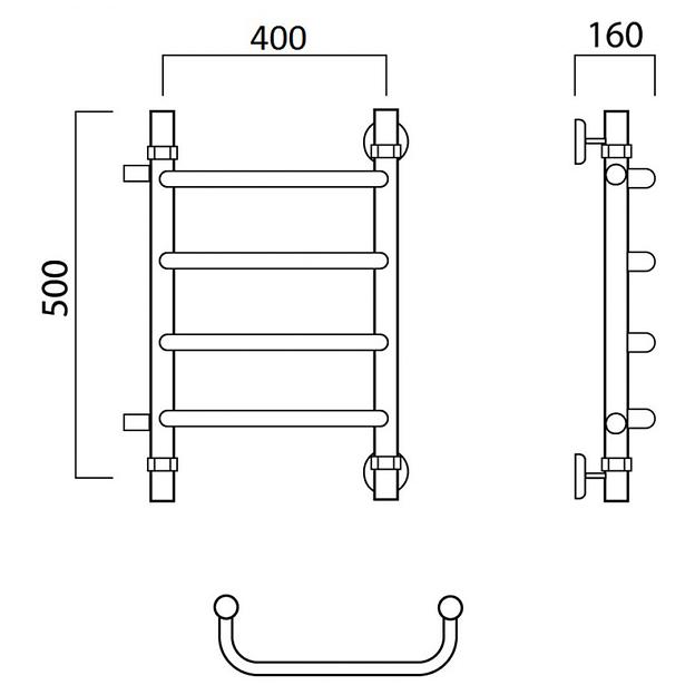 Полотенцесушитель водяной Роснерж Скоба L102001 50x40 с боковым подключением 400 фото 2