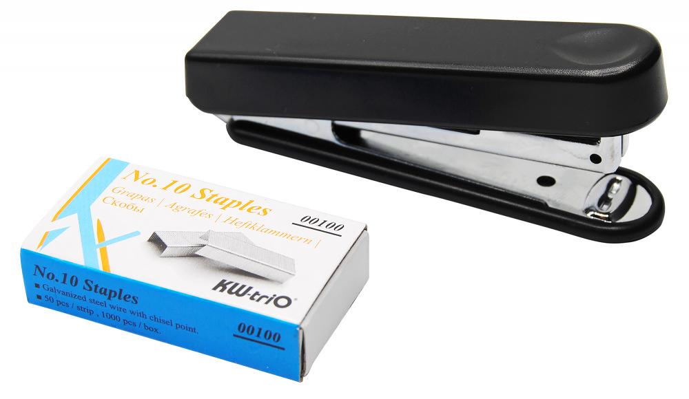 Комплект степлер+скобы Kw-Trio 5101F N10 (10листов) встроенный антистеплер ассорти 50скоб металл/пластик закрытый блистер фото 1
