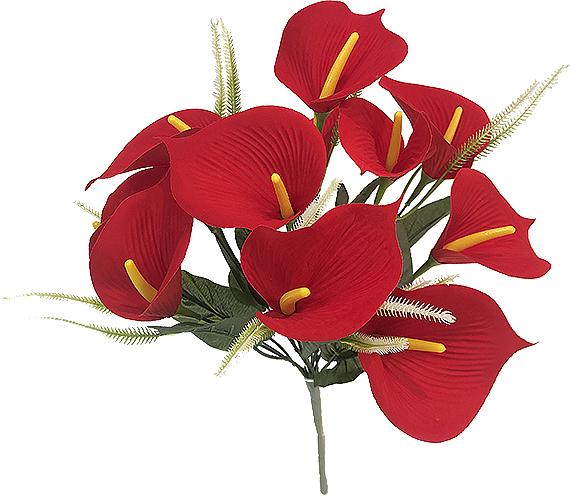 Искусственные цветы Букет антуриумов, 12 голов, 44 см, шелк, опт фото 1