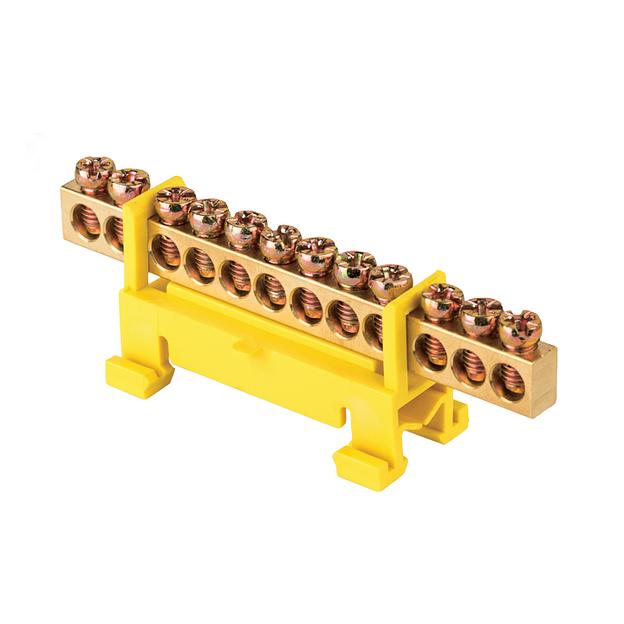 EKF sn0-63-12-sy Шина "0" PE (6х9мм) 12 отверстий латунь желтый изолятор тип "Стойка" на DIN-рейку EKF PROxima фото 1