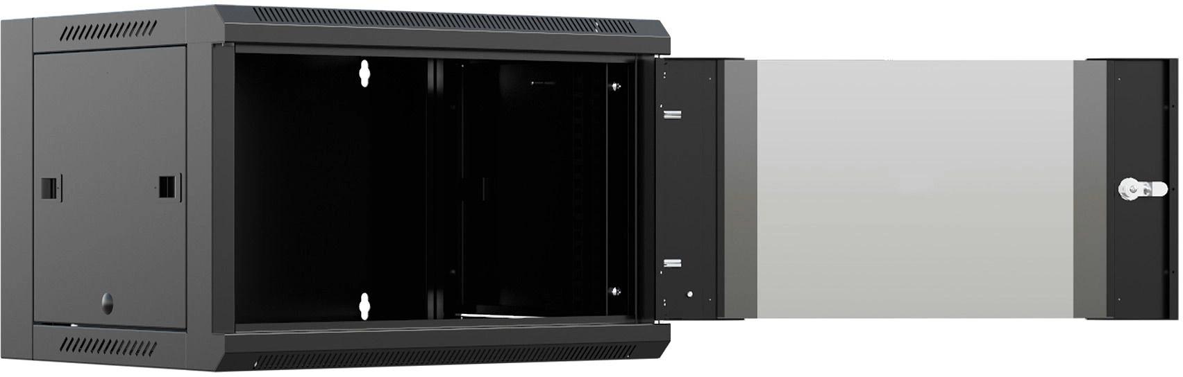 Шкаф коммутационный NTSS (NTSS-W9U6045GS-2BL) настенный 9U 570x450мм пер.дв.стекл 60кг черный 20.1кг 220град. IP20 фото 5