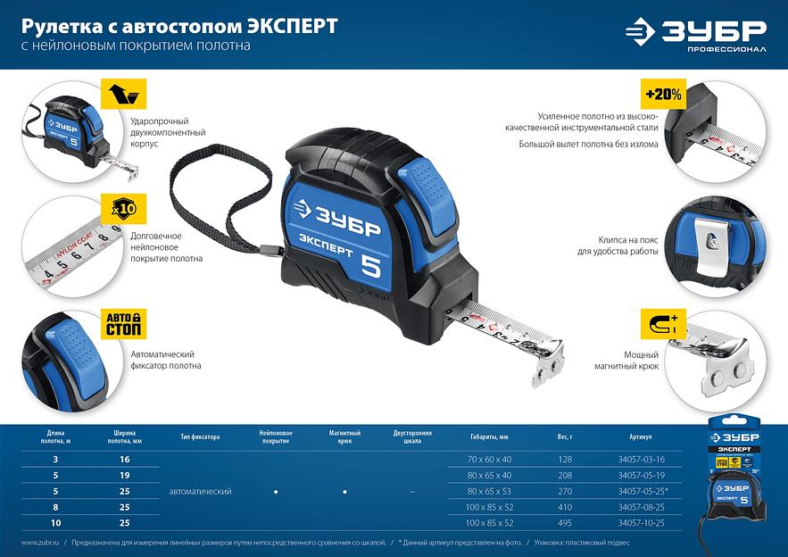 ЗУБР ЭКСПЕРТ, 3 м х 16 мм, рулетка с автостопом, Профессионал (34057-03-16) фото 8