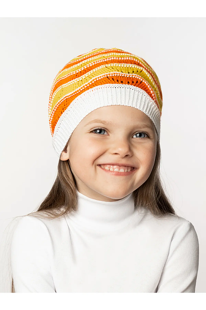  Шапка вязаная детская «Волнушка», оранжевый-желтый, Опт фото 1