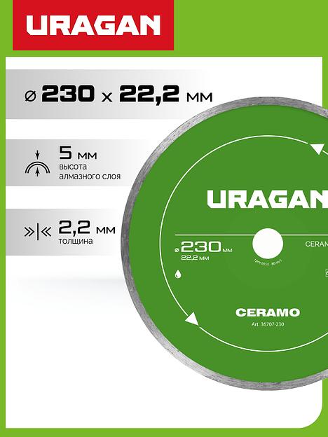 URAGAN CERAMO 230 мм, диск алмазный отрезной сплошной (36707-230) фото 2