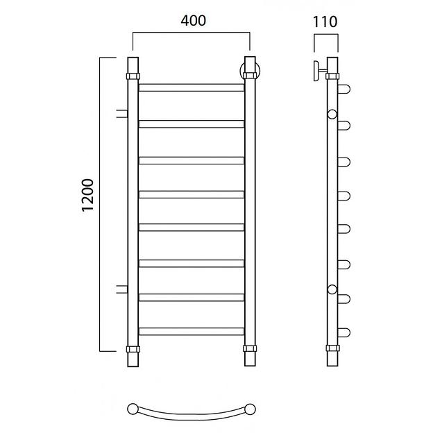 Полотенцесушитель водяной Роснерж Дуга L104001 120x40 с боковым подключением 800 фото 2