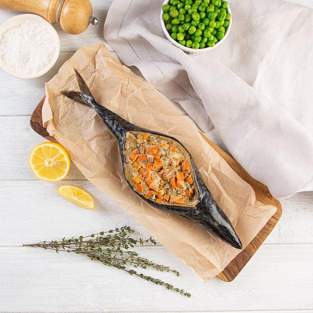 Скумбрия фаршированная овощами и сливочно-грибным соусом, весовая, замороженная фото 3