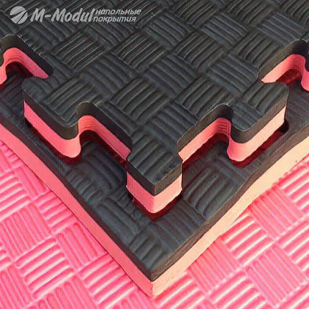 Будо-мат 100x100 см, толщина 4 см, тиснение пять полос, Цвет Красно-черный, Толщина модуля 40 мм. фото 1