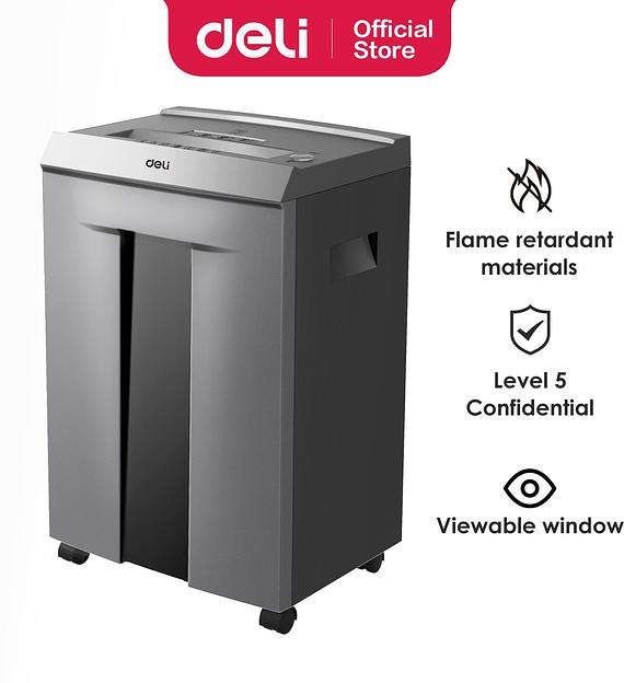 Шредер Deli ET096 серый с автоподачей (секр.P-5) фрагменты 16лист. 30лтр. скрепки скобы пл.карты CD фото 3