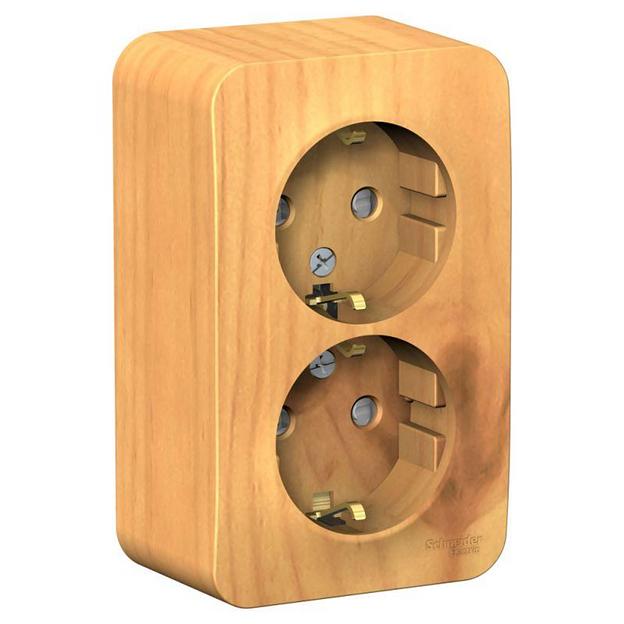 Systeme electric BLNRA011215 BLANCA О/У РОЗЕТКА двойная с заземл. со шторк. ИЗОЛ.ПЛ.,16А,250В, ЯСЕНЬ фото 1