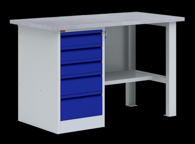 Верстак слесарный металлический однотумбовый, 1600x685x860 мм фото 1