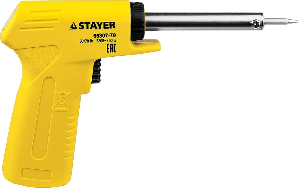 STAYER PROTerm, 30Вт+70Вт, 2 в 1, пистолетная рукоятка, конус, оловоотсос + подставка + припой, набор для паяльных работ, Professional (55315-70-H4) фото 4
