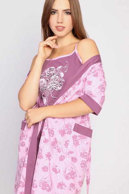 Комплект Style Magro домашний женский «Кострома» сорочка+халат, пудровый, опт фото 4