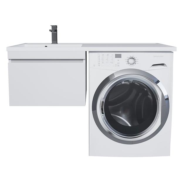 Тумба под стиральную машину с раковиной Uperwood Magenta 60/120 см, подвесная, белая, выдвижной ящик, левая фото 1