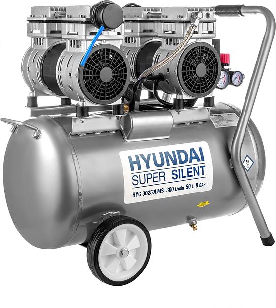 Компрессор поршневой Hyundai HYC 30250LMS безмасляный 300л/мин 50л 2000Вт серебристый/черный фото 6