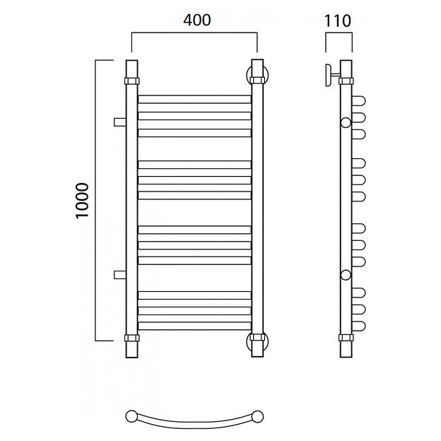 Полотенцесушитель водяной Роснерж Дуга L104011 100x40 с боковым подключением 500 групповой фото 2