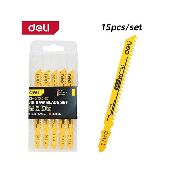 Пилки для электролобзика (15шт) по дереву Deli DH-QJT015-ED1 тип T111C, 8TPI, 74мм фото 1