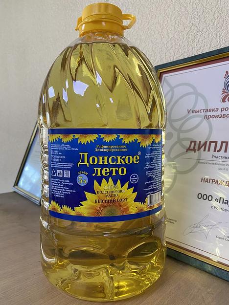 Масло подсолнечное рафинированное дезодорированное вымороженное «Донское лето», 5 л, опт фото 1