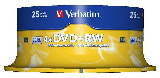 Диск DVD+RW Verbatim 4.7Gb 4x Cake Box (25шт) (43489) фото 3
