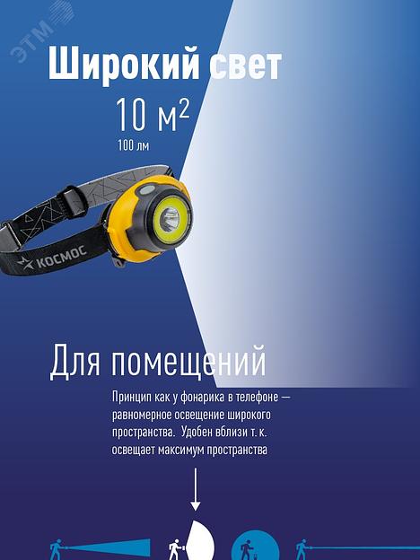 Фонарь налобный Космос KOCH103COBLED желтый/черный 5Вт лам.:светодиод. AAAx3 фото 3