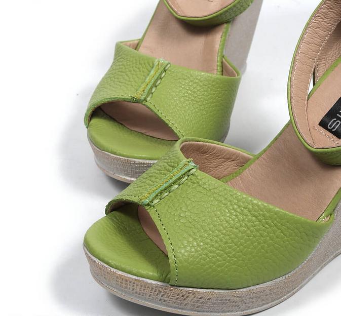 Босоножки женские из натуральной кожи на танкетке, арт.MT005 салатовый ОПТ фото 9