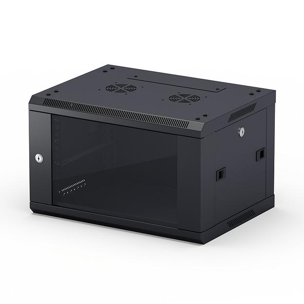 NEOMAX Шкаф телекоммуникационный настенный 9U (600х450), стеклянная дверь, замок-ключ (3 шт), разборный, цвет черный (1 коробка)[NCB-WM9U-6045GK3-100-BK] фото 1