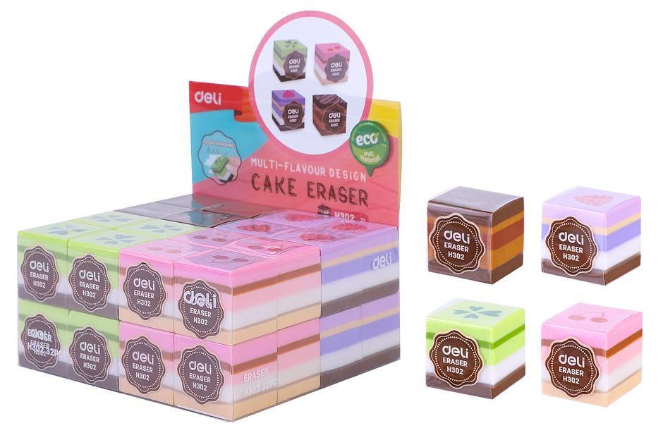 Ластик Deli EH302 прямоугольный 35x35x35мм ассорти индивидуальная картонная упаковка фото 1