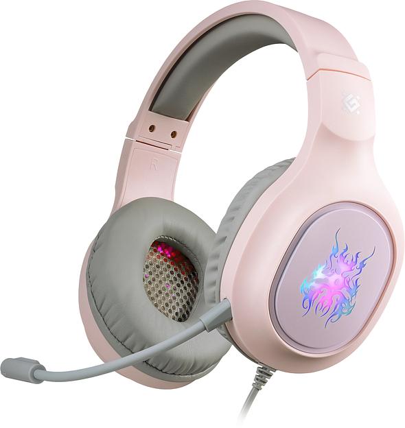 Гарнитура игровая DEFENDER (64481) Fury розовый, LED, провод 2 м фото 1