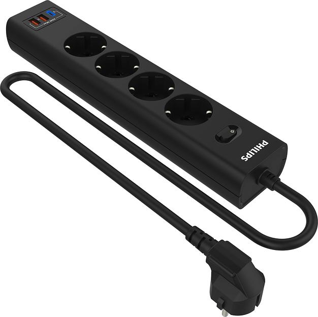 Сетевой фильтр Philips CHP4346BA/51 2м (4 розетки) черный (коробка) фото 1