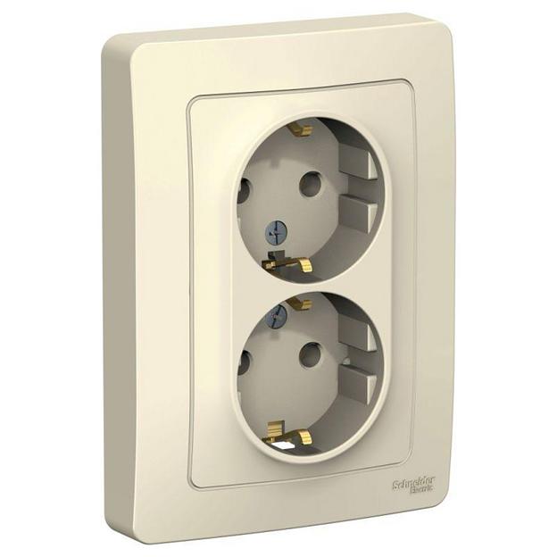 Systeme electric BLNRS001022 BLANCA С/У РОЗЕТКА двойная с заземлением без шторок, 16А, 250В, МОЛОЧНЫЙ фото 1