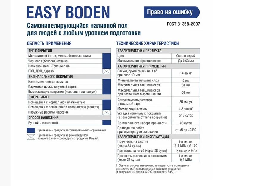 Пол наливной самонивелирующийся Bergauf «Easy Boden» 25 кг ОПТ фото 2
