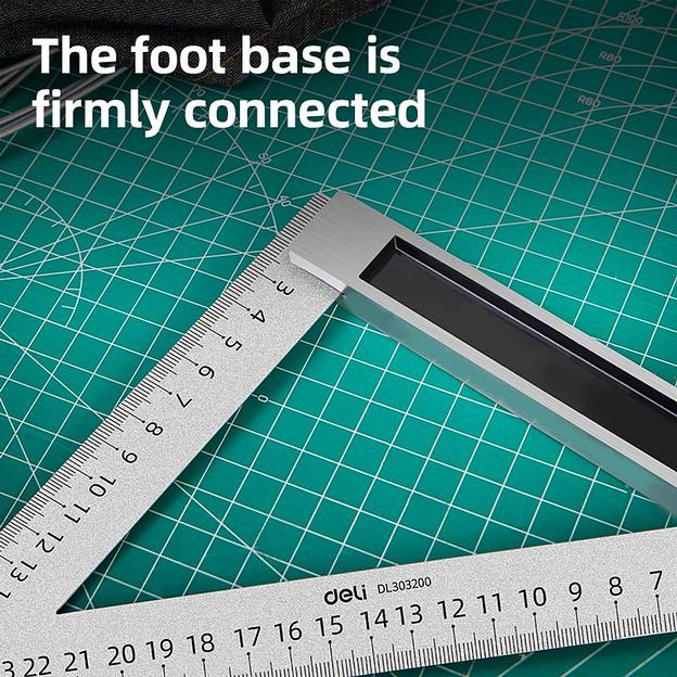 Измерительный и разметочный инструмент Deli Треугольная линейка стальная Deli DL303200 200мм, нержавеющая сталь + алюминиевое основание фото 5