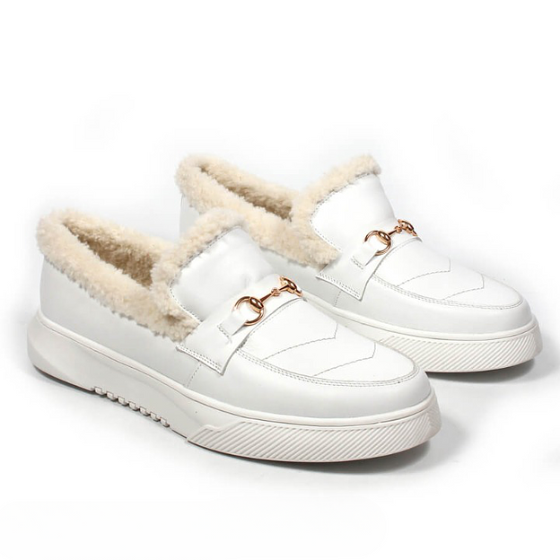 Слипоны утеплённые TAIS из натуральной кожи, арт.MT456 белый ОПТ фото 4