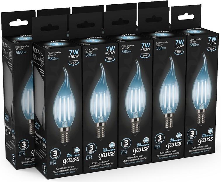 Лампа филам. Gauss Filament 7Вт цок.:E14 свеча 220B 4100K св.свеч.бел.нейт. CF35 (упак.:1шт) (104801207) фото 5