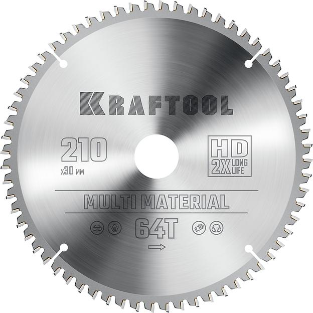 KRAFTOOL Multi Material, 210 х 30 мм, 64Т, пильный диск по алюминию (36953-210-30) фото 1