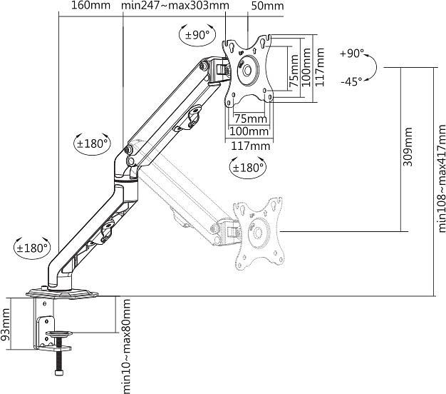 Кронштейн для мониторов Ultramounts UM728 черный 17"-27" макс.7кг крепление к столешнице поворот и наклон фото 8