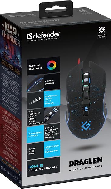 Мышь DEFENDER (52907) Draglen GM-907 черный фото 5