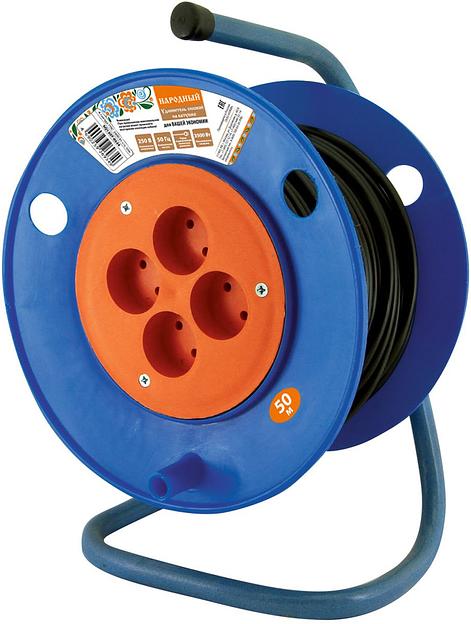 Удлинитель на катушке силовой народный 4 гнезда ПВС 3500 Вт с/з, 50м фото 1