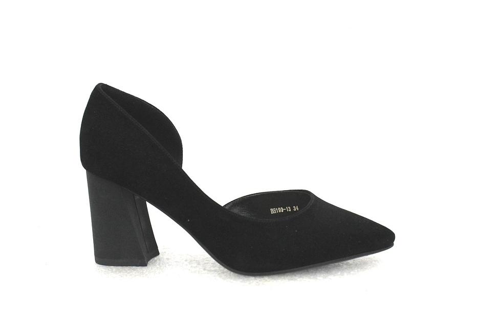Туфли женские, чёрные, натуральная замша, каблук 8 см фото 1