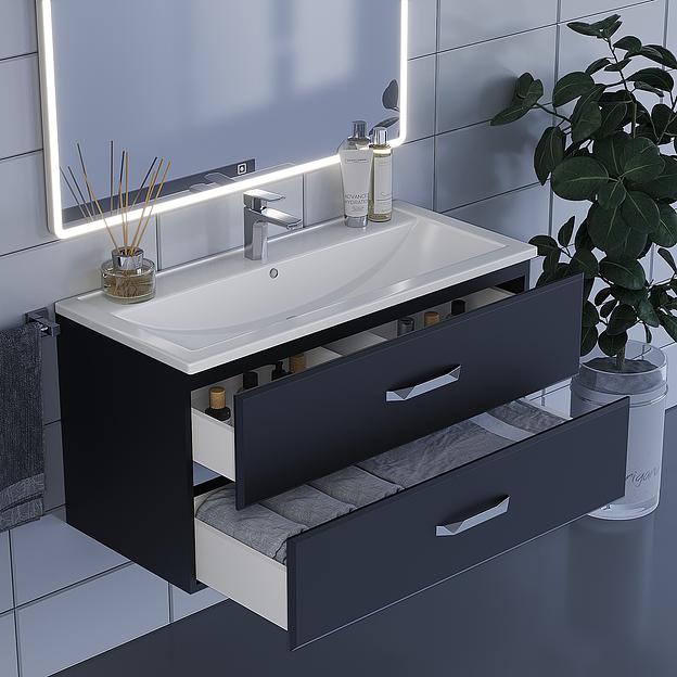 Тумба под раковину для ванной Uperwood Foster 100 см, подвесная, черная фото 5