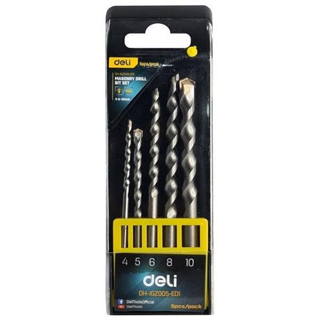Набор ручного инструмента Deli Набор сверл по бетону (4-10мм, 5 шт) Deli DH-JGZ005-ED1 пластиковый кейс фото 1