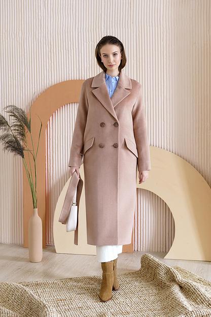 Женское демисезонное пальто двубортное Mmoda светлый кэмл, арт.37–8 фото 2