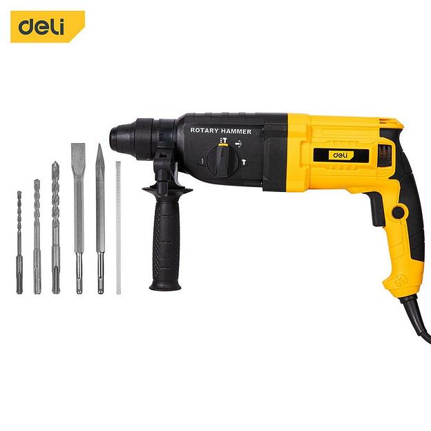 Перфоратор Deli DL-DC26-E1 (800Вт, 3Дж, 5500уд/мин, 1150об/мин, кейс, в комплекте 3 бура,пика, долото) фото 1