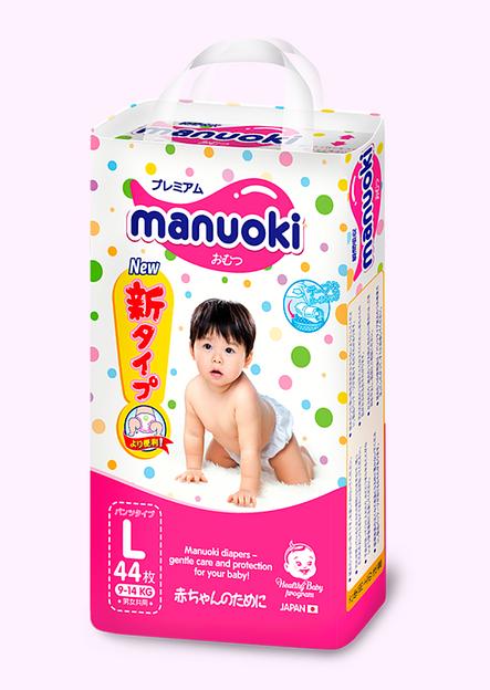 Подгузники-трусики Manuoki «Panties 3Ds» размер L (9-14 кг) 44 шт фото 1