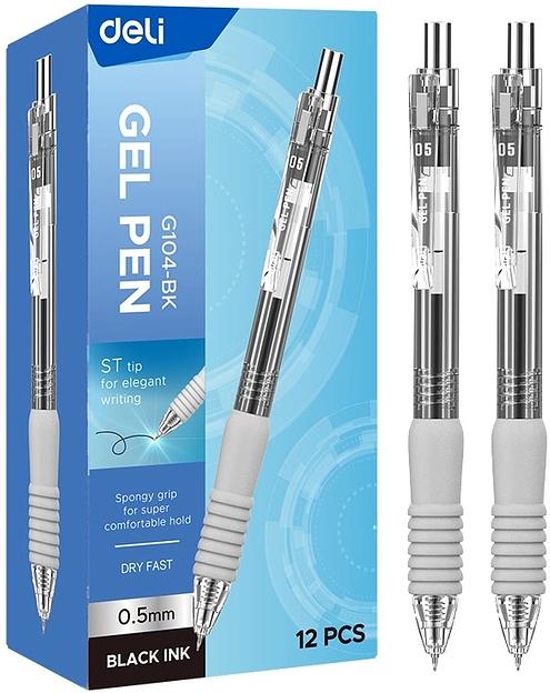 Ручка гелев. автоматическая Deli EG104-BK прозрачный/серый d=0.5мм черн. черн. карт.уп. резин. манжета фото 1